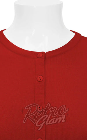 Mak Long Sleeved Cardigan in Red crew neck