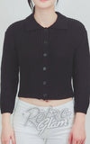 Mak Cropped Cardigan Sweater with Collar in Black