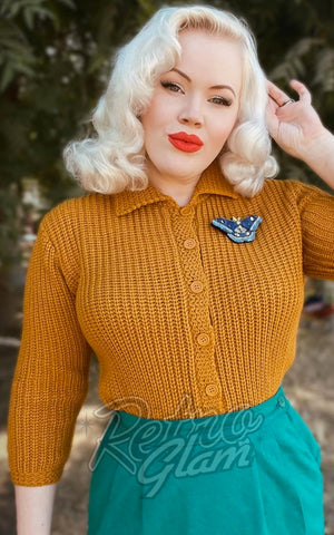 Mak Cropped Cardigan Sweater with Collar in Bronze