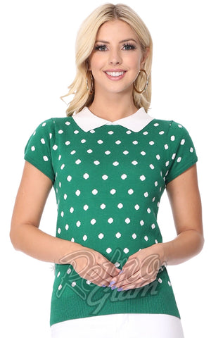 Mak Green & White Polka Dot Collared Sweater