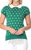 Mak Green & White Polka Dot Collared Sweater detail