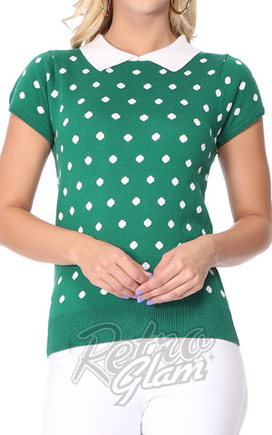 Mak Green & White Polka Dot Collared Sweater detail