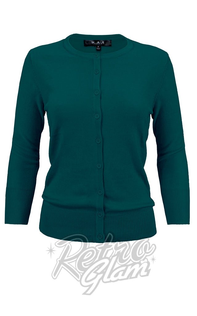 Mak 3/4 Sleeve Crewneck Cardigan in Peacock - 1XL-3XL