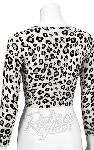 Mak V Neck Bolero Cropped Cardigan in Ivory/Grey Leopard back