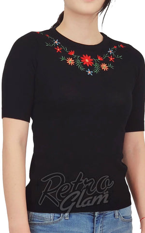 Mak Floral Embroidered Sweater in Black