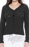 Mak V Neck Lace Pattern Cardigan in Black