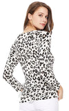 Mak 3/4 Sleeve Crewneck Cardigan in Ivory/Grey Leopard back