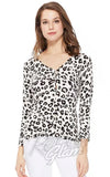 Mak 3/4 Sleeve Crewneck Cardigan in Ivory/Grey Leopard