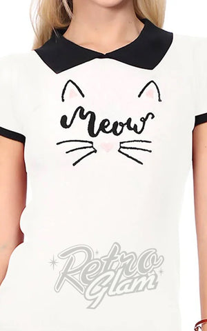 Mak White Meow Cat Collared Sweater detail