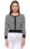 Mak 3/4 Sleeve Cardigan in Black & White Stripes