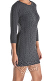 Mak 3/4 Sleeve Cable Knit Sweater Dress in grey side