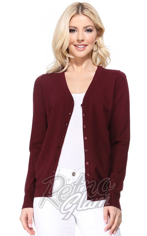 Mak Long V Neck Cardigan in Burgundy