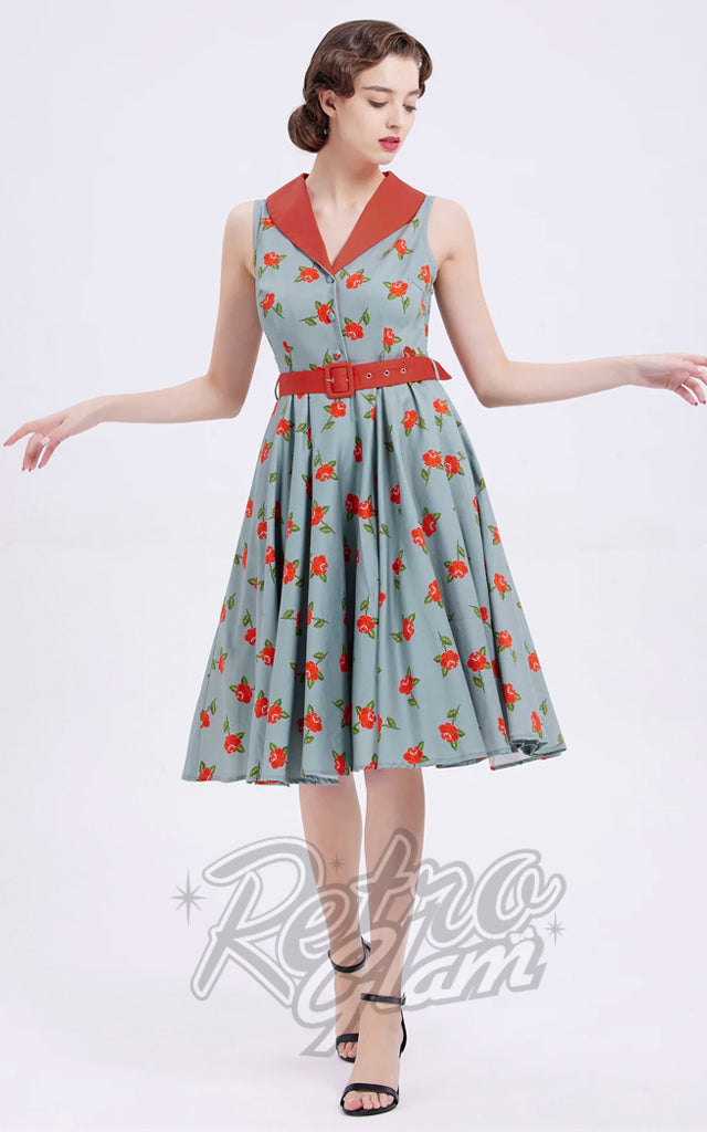 Miss Lulo Jani Dress in Sage with Roses - M & L only