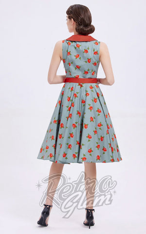 Miss Lulo Jani Dress in Sage with Roses-back