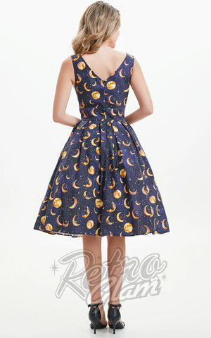 Miss Lulo Lily Linen Dress in Celestial Glow Print back