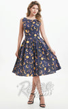 Miss Lulo Lily Linen Dress in Celestial Glow Print plus size 50s moons