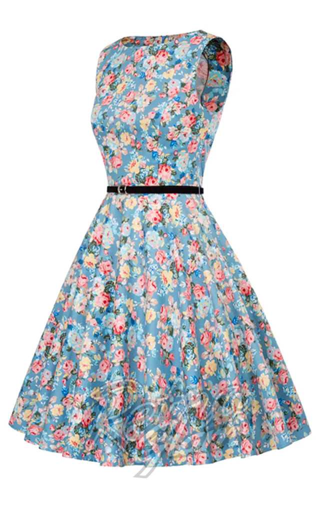 Miss Lulo Ruby Dress in Blue Pastel Floral