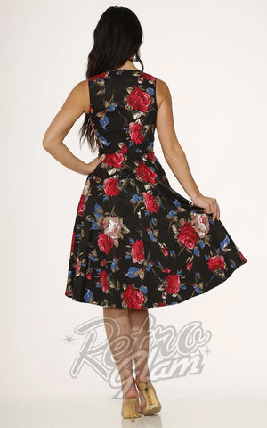 Orchid Bloom Big Florals Black Dress back