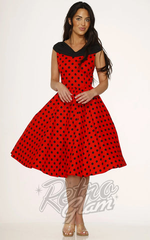 Orchid Bloom V-Neckline Red W/Blk Polka Dot Swing Dress