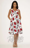 Orchid Bloom Red Florals Dress in White pinup