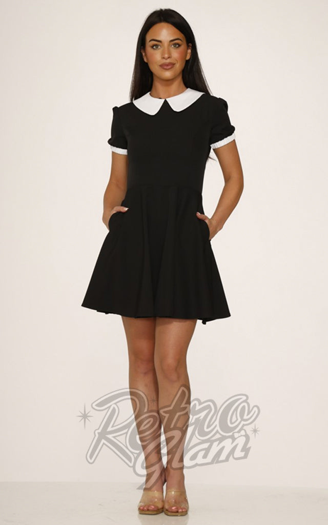 Orchid Bloom Black With White Peter Pan Collar Mini Dress