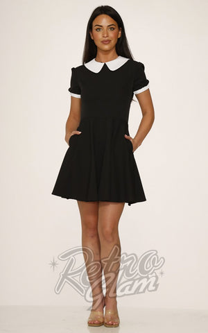 Orchid Bloom Black With White Peter Pan Collar Mini Dress