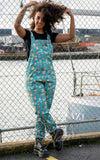 Alternative fashion blue gardening print overalls