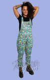 Rebel Romance Overalls in light blue with a novelty print