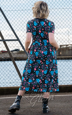 Rebel Romance Midi Dress in Floral Jellyfish Print back