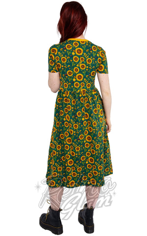 Rebel Romance Midi Dress in Sunflower Print back