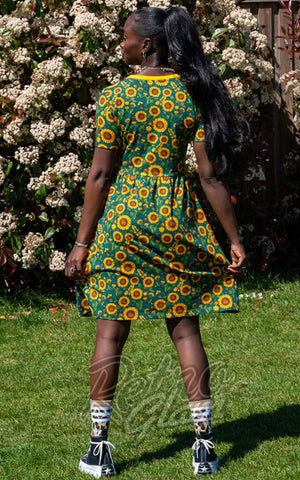 Rebel Romance Short Smock T-Shirt Dress in Sunflower Print back