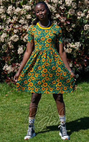 Rebel Romance Short Smock T-Shirt Dress in Sunflower Print