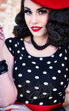 Retrolicious Boat Neck Top in Black & White Polka Dot detail