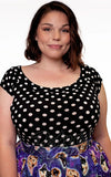Retrolicious Boat Neck Top in Black & White Polka Dot plus sized