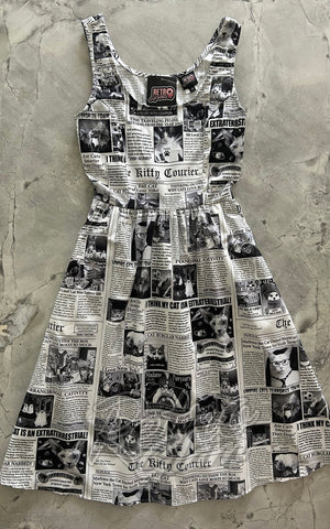 Retrolicious Fit & Flare Dress in Newspaper Cats