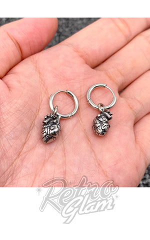 Anatomical Heart Stainless Steel Huggie Earrings