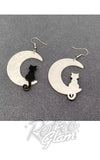 Black Cat & White Moon Drop Earrings halloween