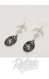 Crescent Moon, Star & Crow Pendant Earrings silver