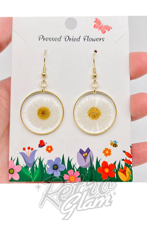 Leucanthemum Paludosum Dried Flower Circle Earrings