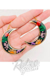 Crescent Moon Earrings with Dried Flowers black