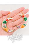 Crescent Moon Earrings with Dried Flowers white