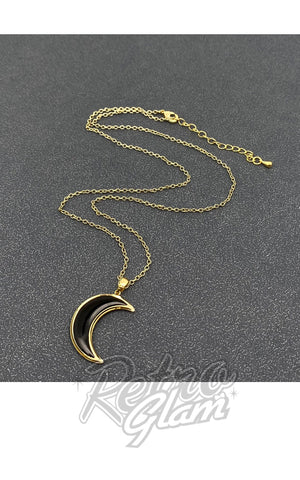 Black Crescent Moon with Dried Flowers Necklace back