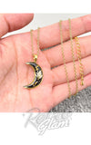 Black Crescent Moon with Dried Flowers Necklace