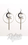 Silver Circle & Sword Earrings with Black Crescent Moon
