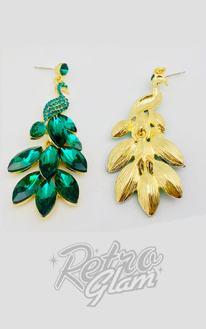 Green Rhinestone Peacock Earrings vintage style