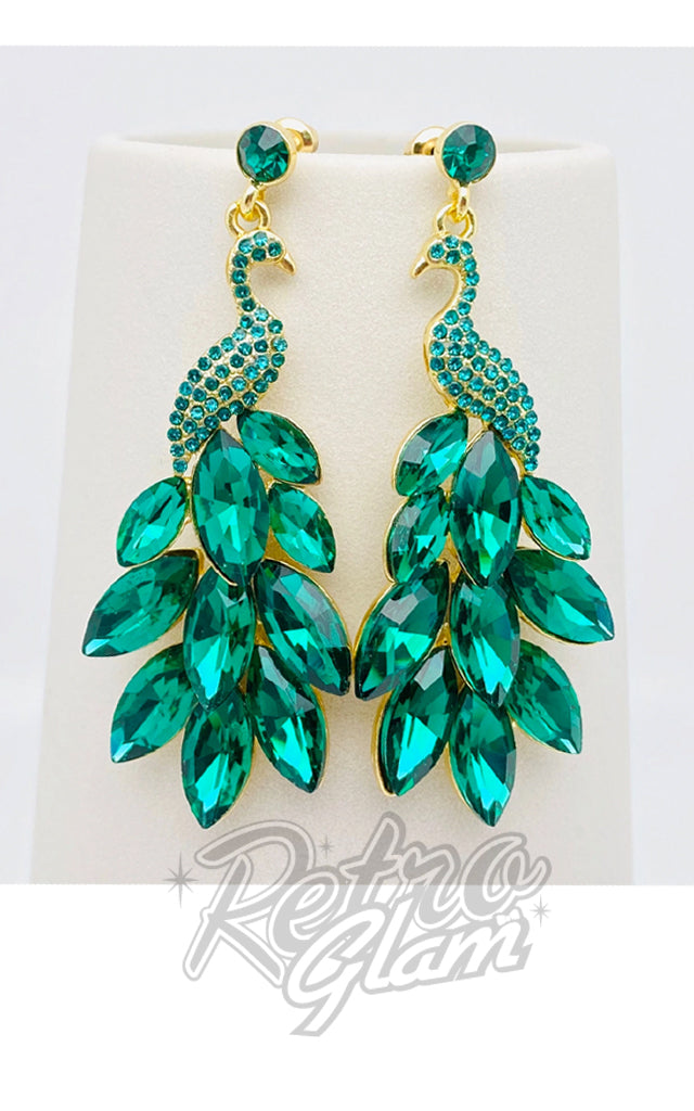 Green Rhinestone Peacock Earrings