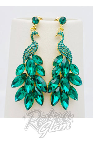 Green Rhinestone Peacock Earrings