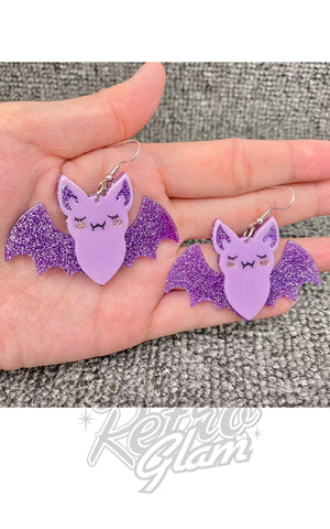 Purple Acrylic & Glitter Bat Drop Earrings