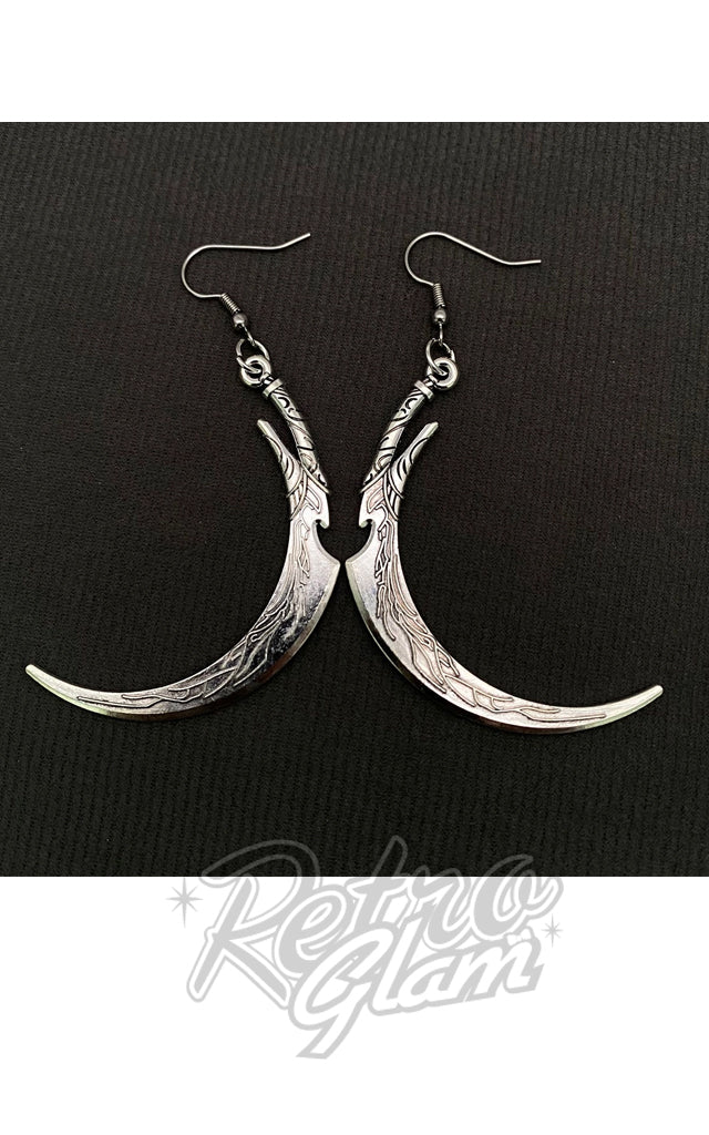 Large Sickle Silver Tone Earrings