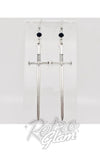 Black Bead With Silver Sword Dangle Earrings card